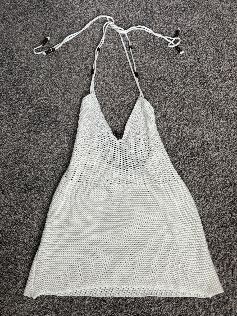 Handmade-Look White Crochet Halter Mini Dress